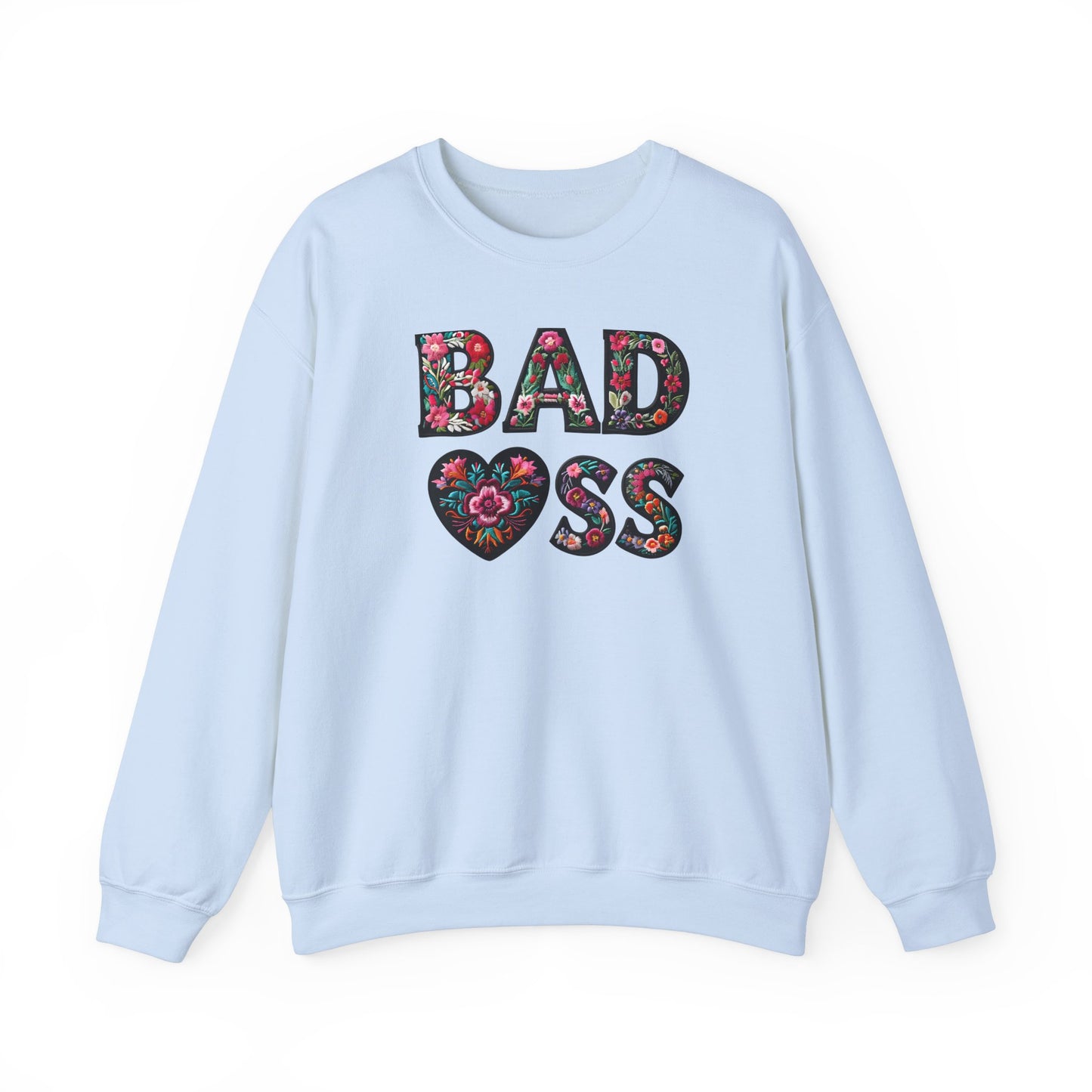 Floral 'BAD ASS' Unisex Crewneck Sweatshirt, Cozy Gift for Strong Women, Perfect for Casual Wear, Birthdays, Self-Love