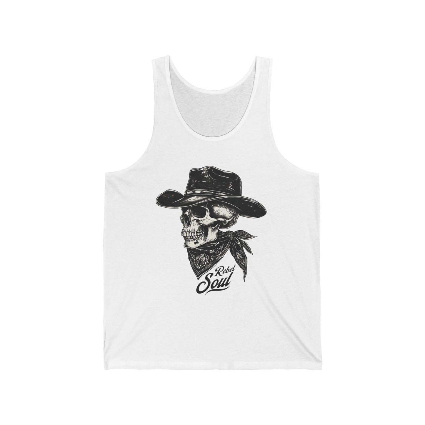 Skull Cowboy Tank Top - Rock Soul Graphic Unisex Jersey Tee, Summer Wear, Festival Outfit, Men's & Women's Clothing, Gift for Music Lovers