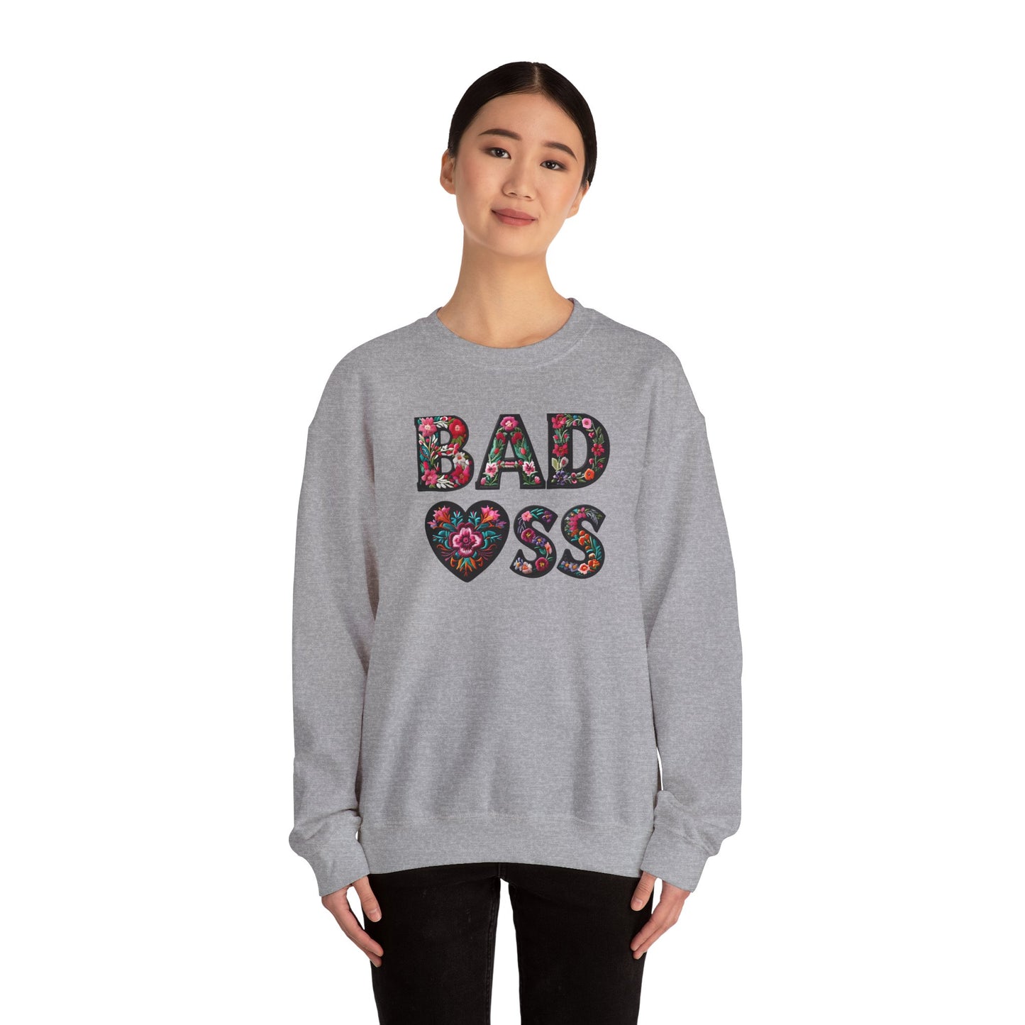 Floral 'BAD ASS' Unisex Crewneck Sweatshirt, Cozy Gift for Strong Women, Perfect for Casual Wear, Birthdays, Self-Love