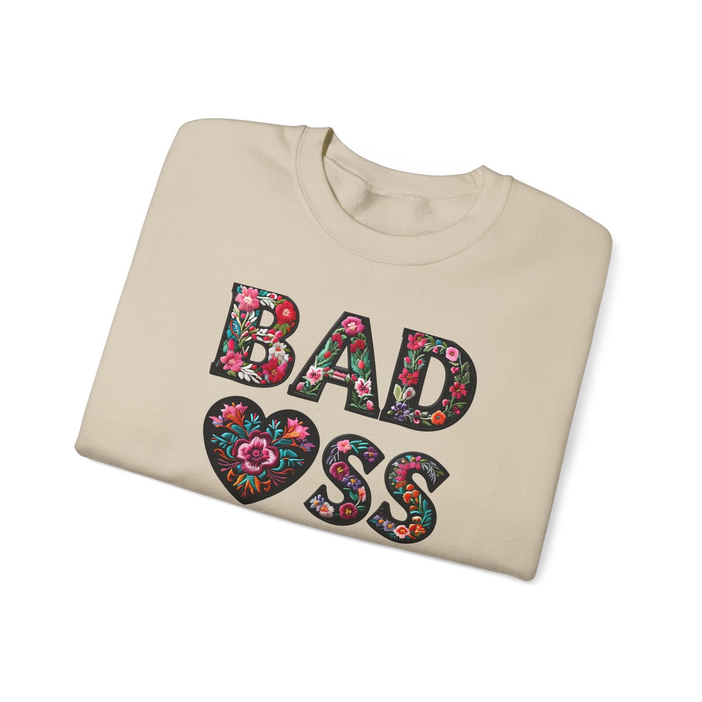Floral 'BAD ASS' Unisex Crewneck Sweatshirt, Cozy Gift for Strong Women, Perfect for Casual Wear, Birthdays, Self-Love
