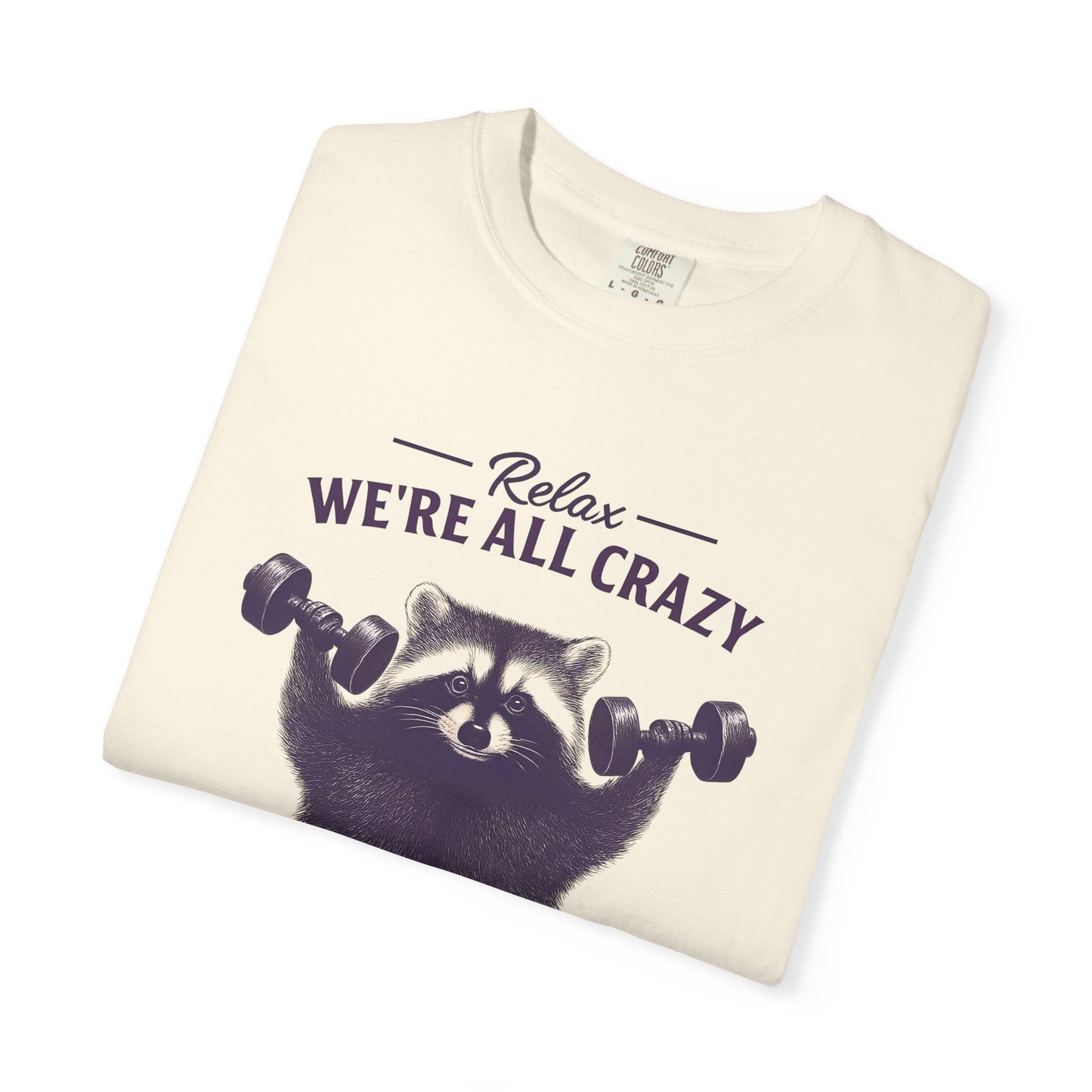 Funny Raccoon Workout T-Shirt - Relax We're All Crazy