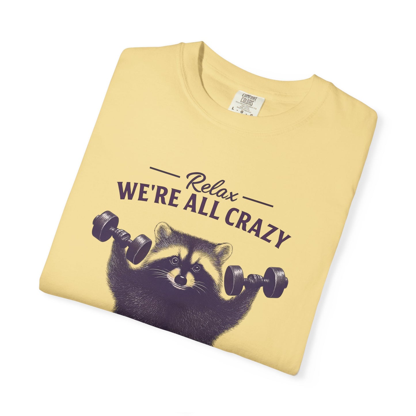 Funny Raccoon Workout T-Shirt - Relax We're All Crazy