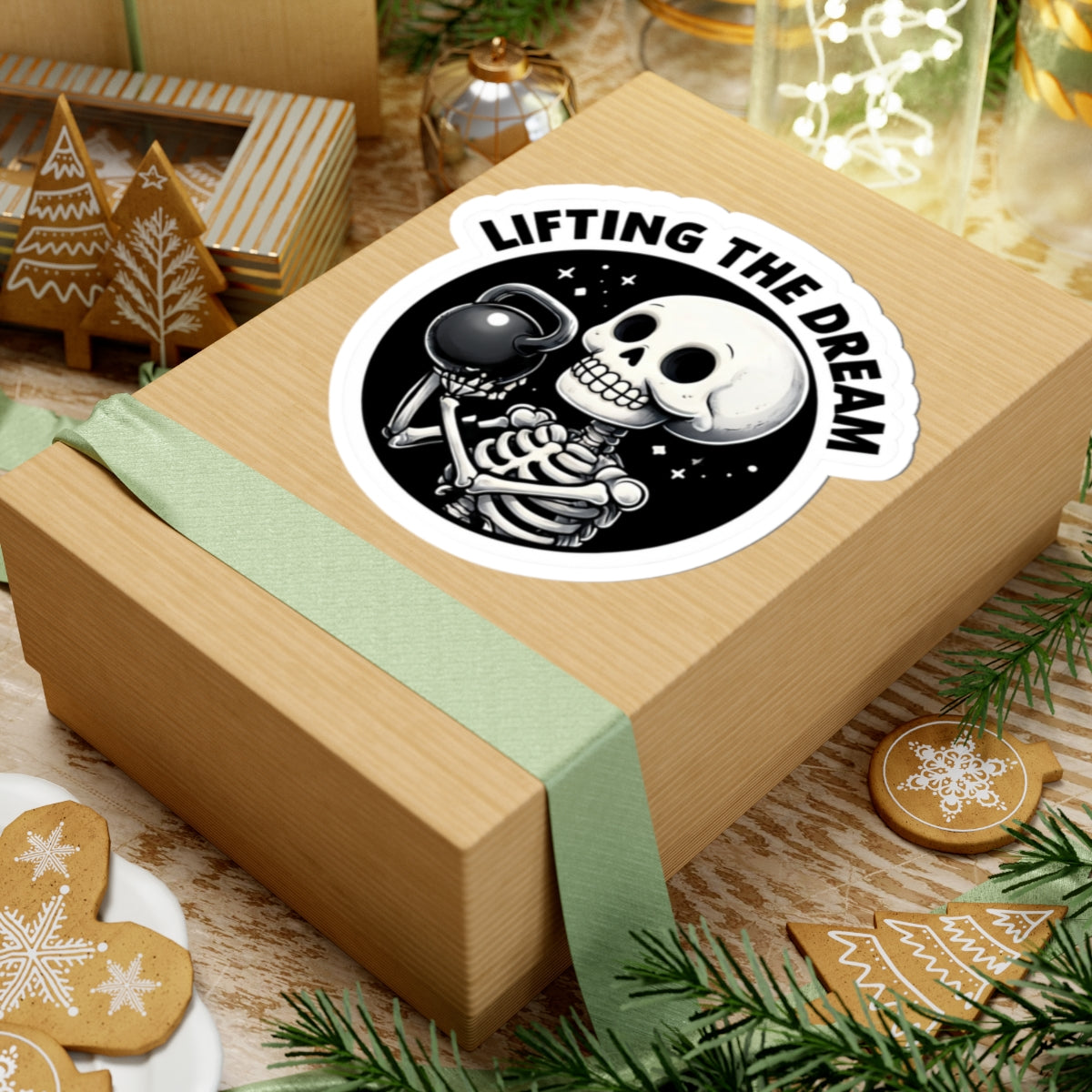 Kiss-Cut Stickers - Lifting the Dream Skeleton Gym Decor, Fitness Motivation, Workout Stickers, Halloween Decor, Gift for Gym Lovers
