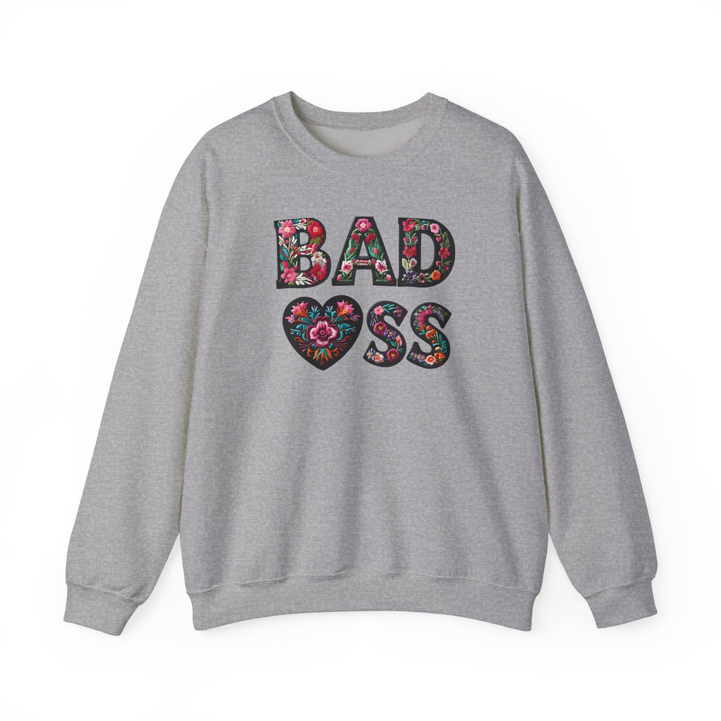 Floral 'BAD ASS' Unisex Crewneck Sweatshirt, Cozy Gift for Strong Women, Perfect for Casual Wear, Birthdays, Self-Love