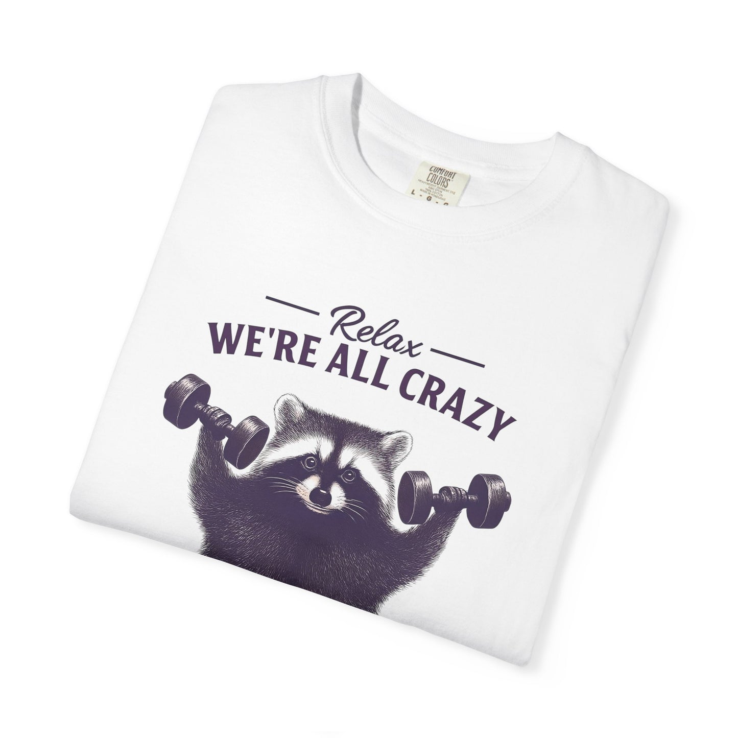 Funny Raccoon Workout T-Shirt - Relax We're All Crazy