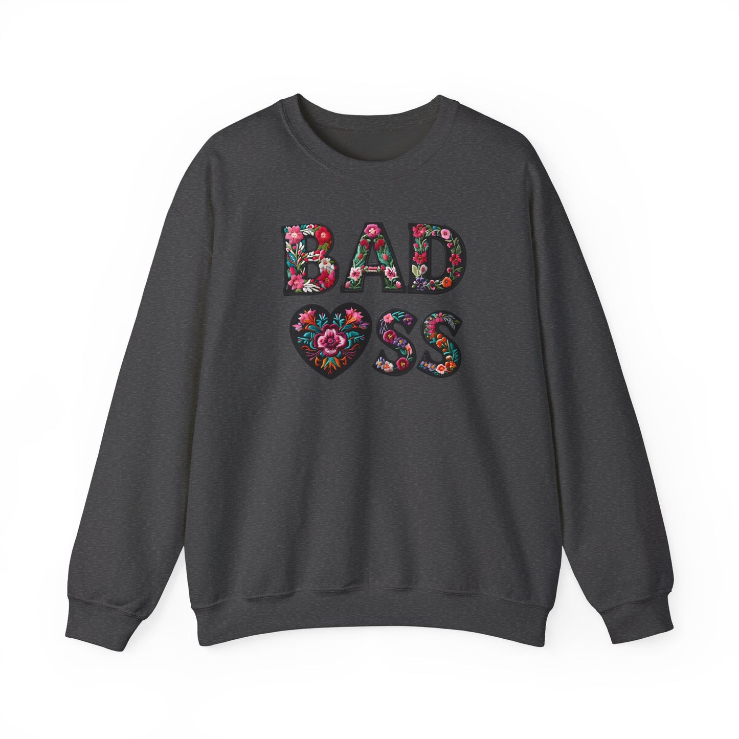 Floral 'BAD ASS' Unisex Crewneck Sweatshirt, Cozy Gift for Strong Women, Perfect for Casual Wear, Birthdays, Self-Love