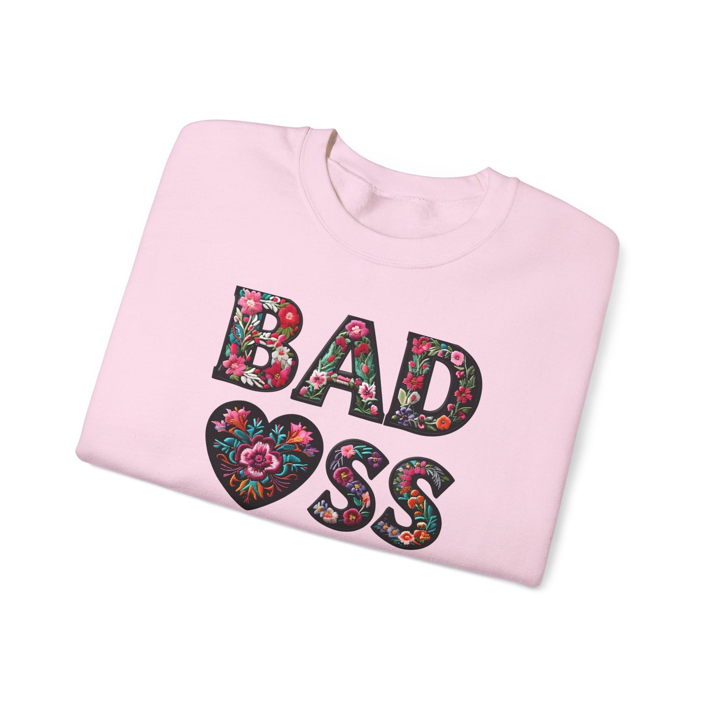 Floral 'BAD ASS' Unisex Crewneck Sweatshirt, Cozy Gift for Strong Women, Perfect for Casual Wear, Birthdays, Self-Love