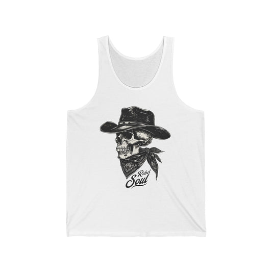 Skull Cowboy Tank Top - Rock Soul Graphic Unisex Jersey Tee, Summer Wear, Festival Outfit, Men's & Women's Clothing, Gift for Music Lovers