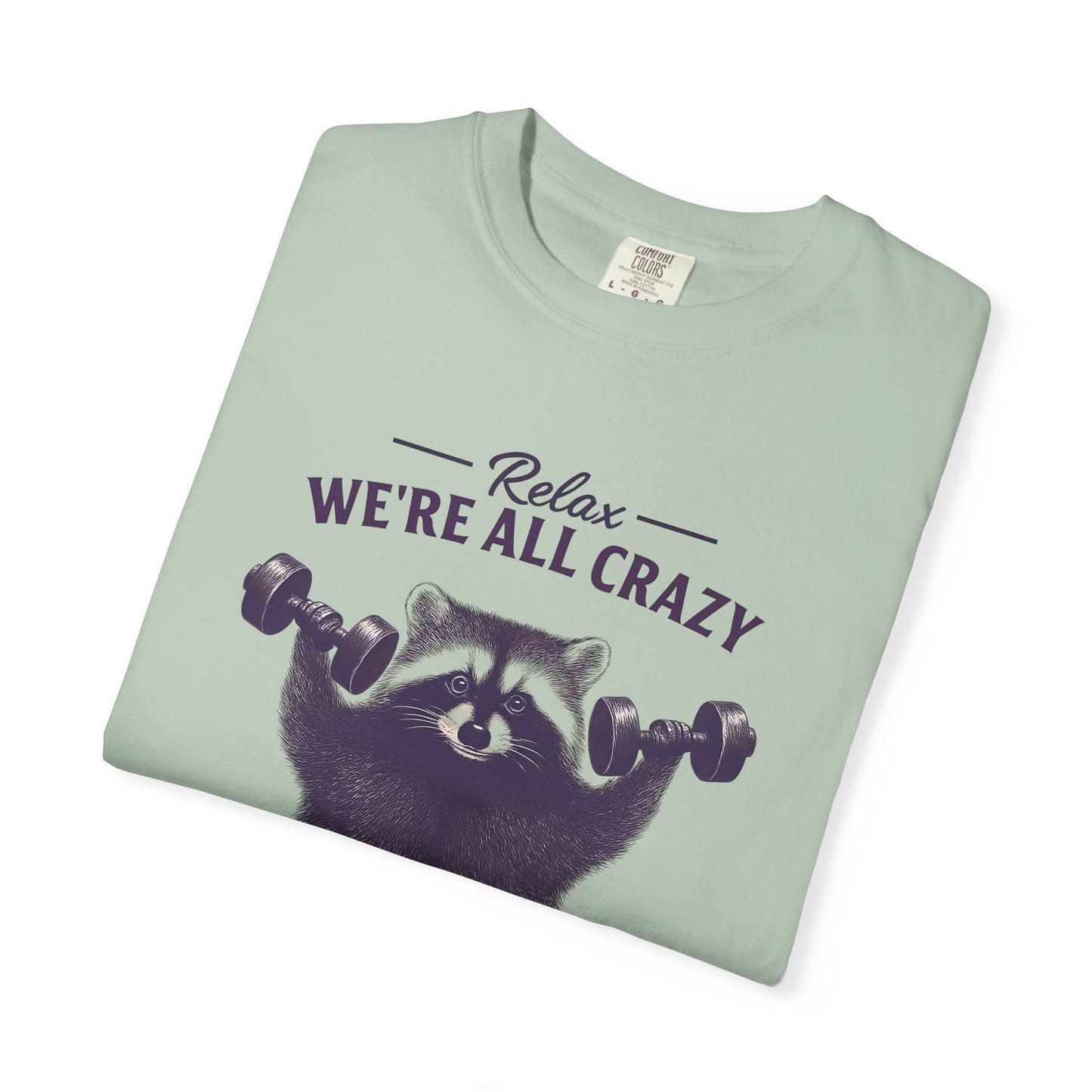 Funny Raccoon Workout T-Shirt - Relax We're All Crazy