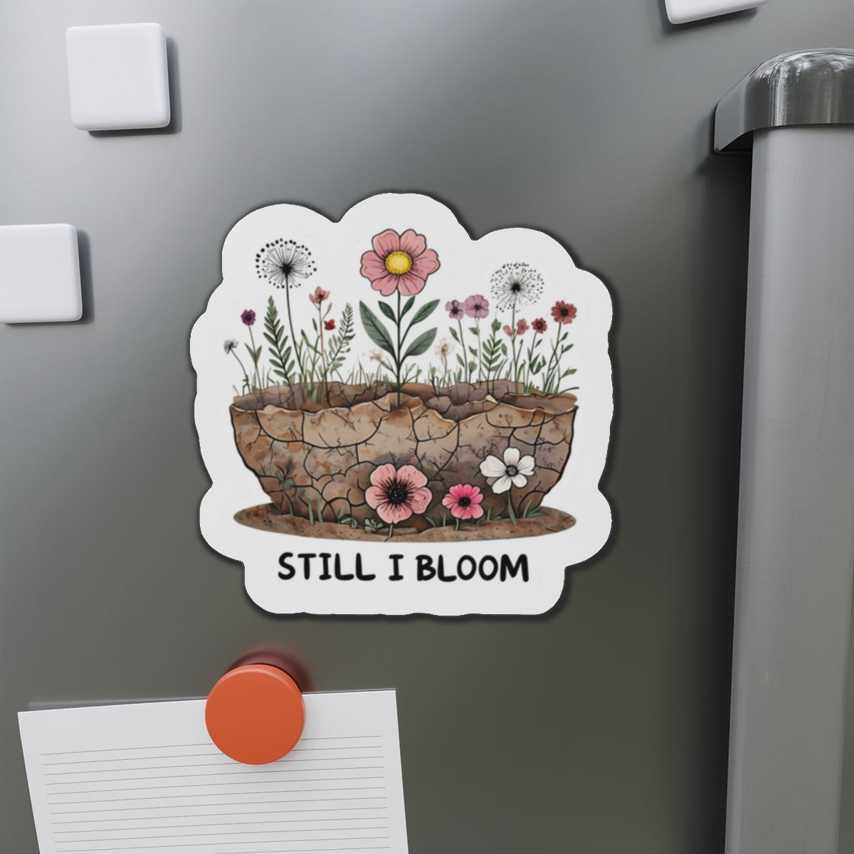 Inspirational Die-Cut Magnets – 'Still I Bloom' Floral Decor, Gift for Garden Lovers, Motivational Home & Office Decor, Flower Fridge