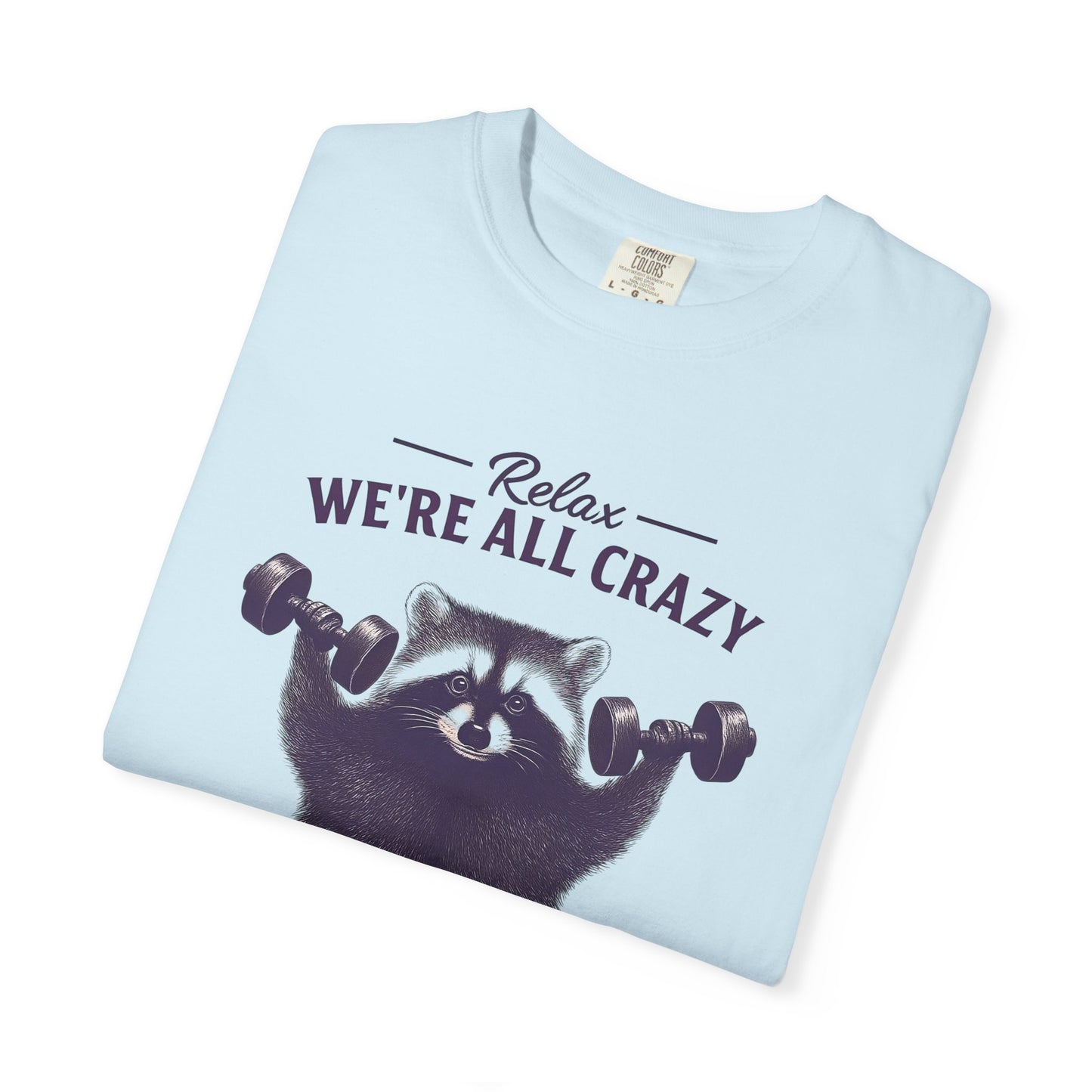 Funny Raccoon Workout T-Shirt - Relax We're All Crazy