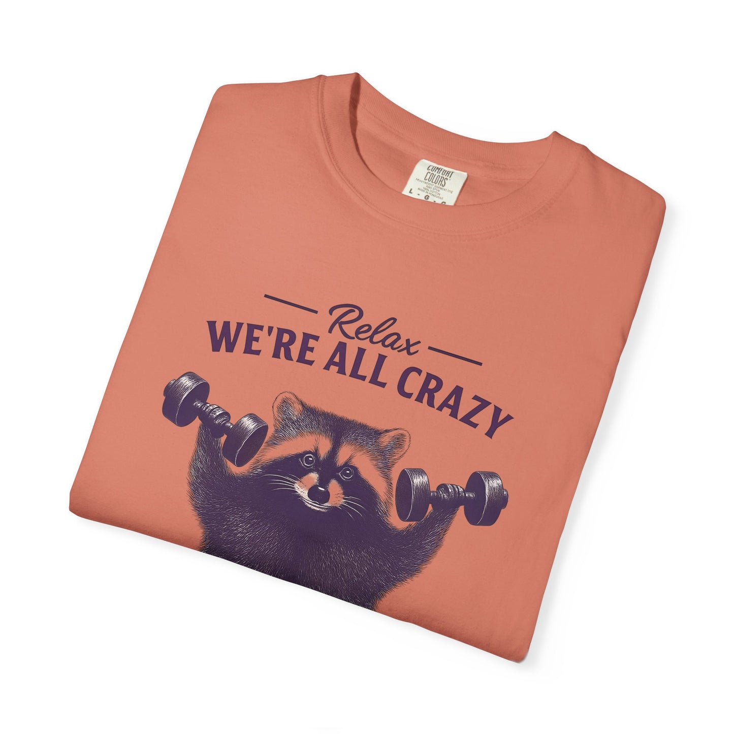 Funny Raccoon Workout T-Shirt - Relax We're All Crazy