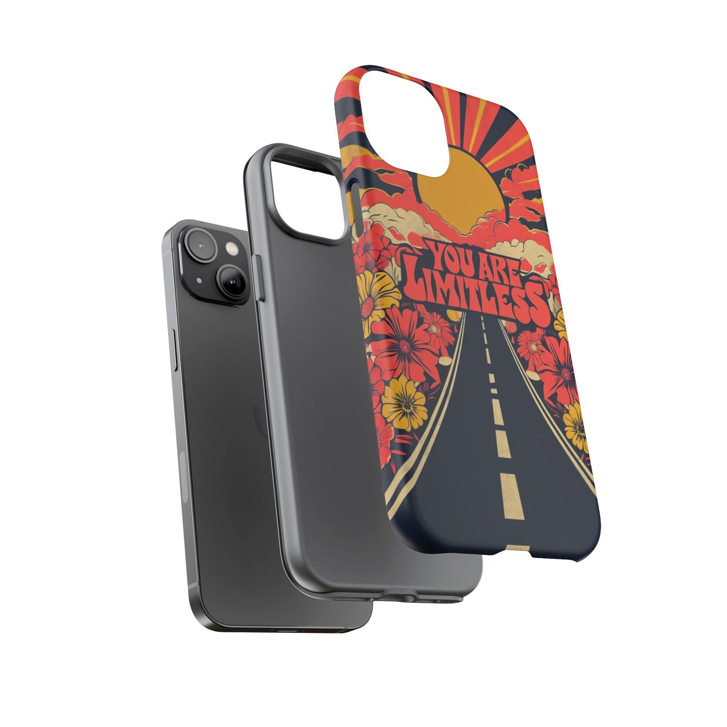 Limitless Phone Case, Floral Phone Cover, Inspirational Gift for Teen, Motivational Accessory, Vibrant Road Design