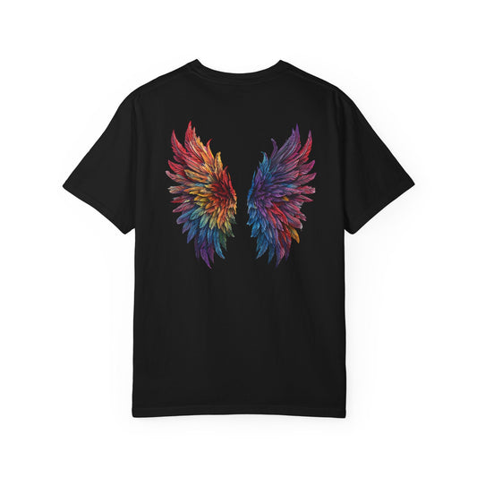 Rainbow Winged T-Shirt | Unisex Garment-Dyed Tee, Bohemian Style Top, Perfect for Festivals, Gifts, and Everyday Wear