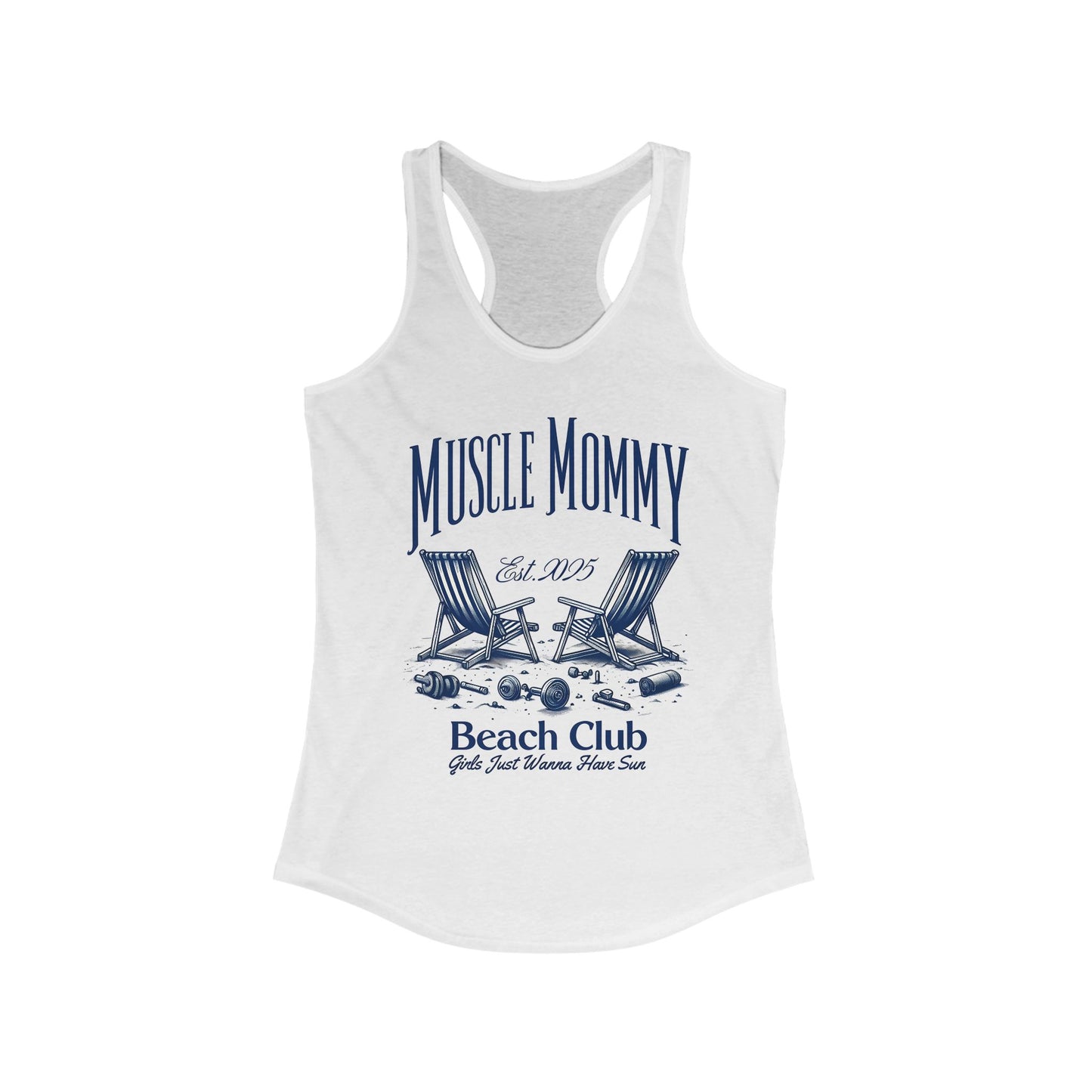 Muscle Mommy Beach Club Racerback Tank, Perfect for Summer Adventures, Gifts for Moms, Beach Vacation Essentials, Casual Summer Top