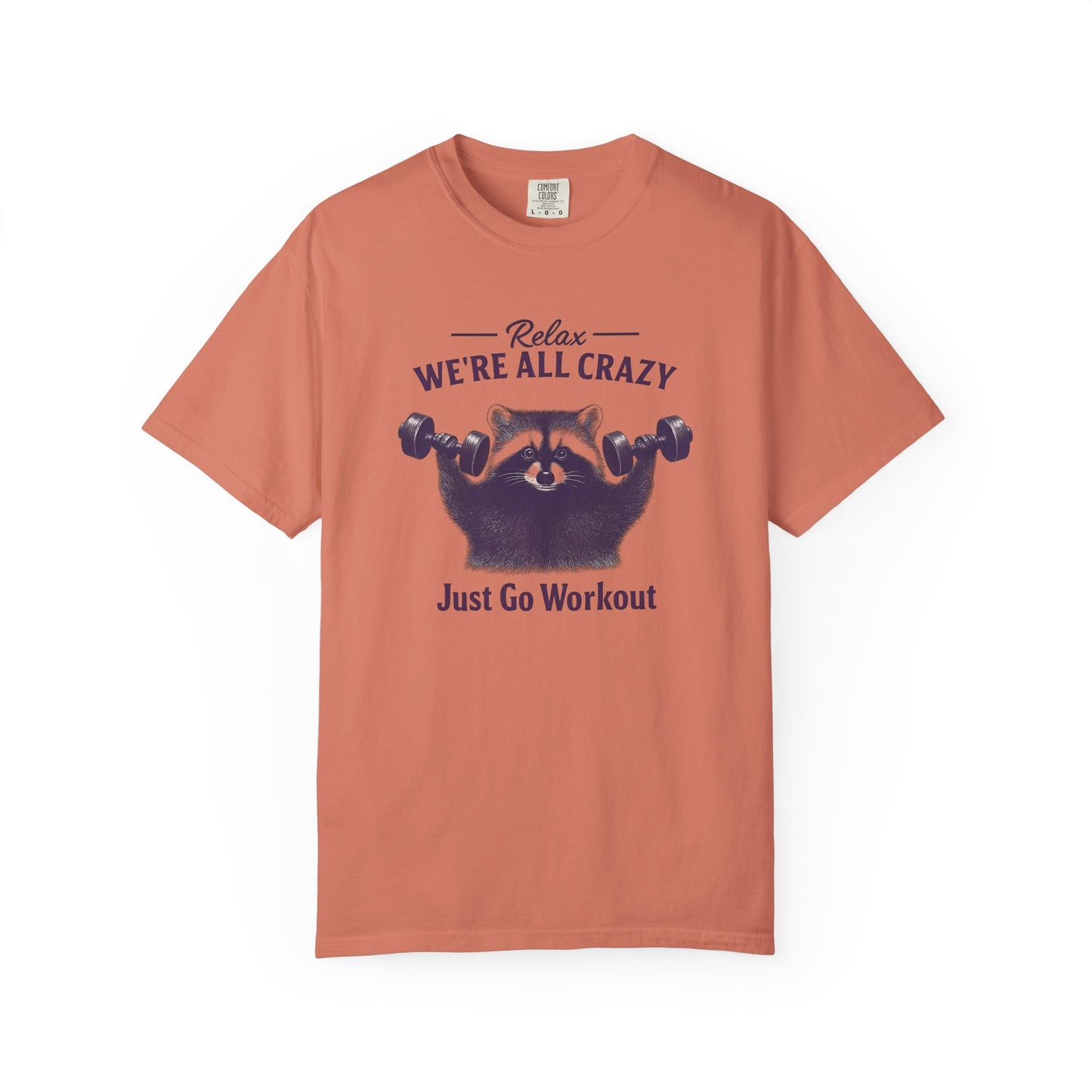 Funny Raccoon Workout T-Shirt - Relax We're All Crazy