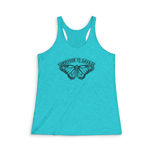 Survivor to Savage Women's Tri-Blend Racerback Tank - Empowering Fitness Top, Workout Shirt, Inspirational Gift, Casual Wear, Yoga Tank