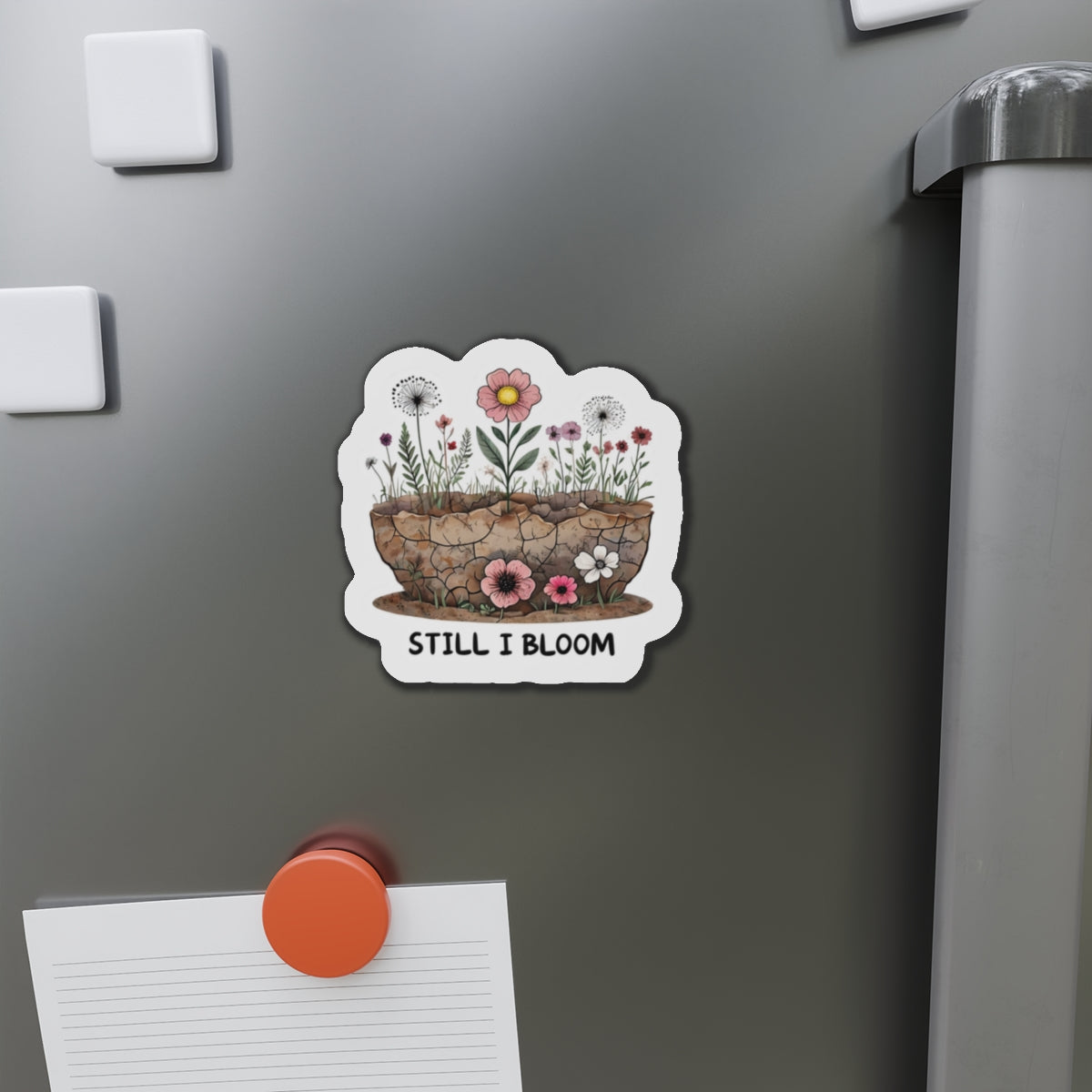 Inspirational Die-Cut Magnets – 'Still I Bloom' Floral Decor, Gift for Garden Lovers, Motivational Home & Office Decor, Flower Fridge