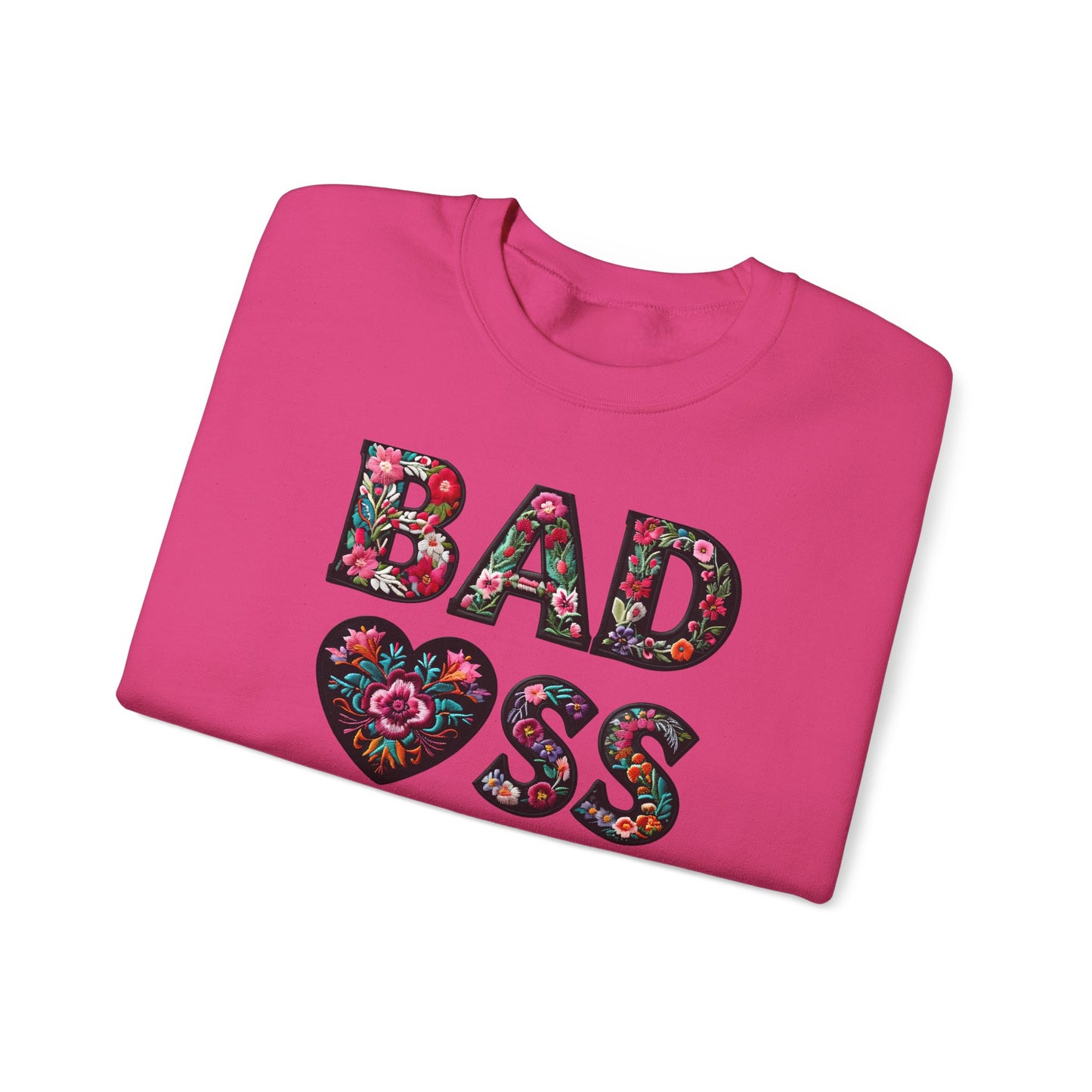 Floral 'BAD ASS' Unisex Crewneck Sweatshirt, Cozy Gift for Strong Women, Perfect for Casual Wear, Birthdays, Self-Love