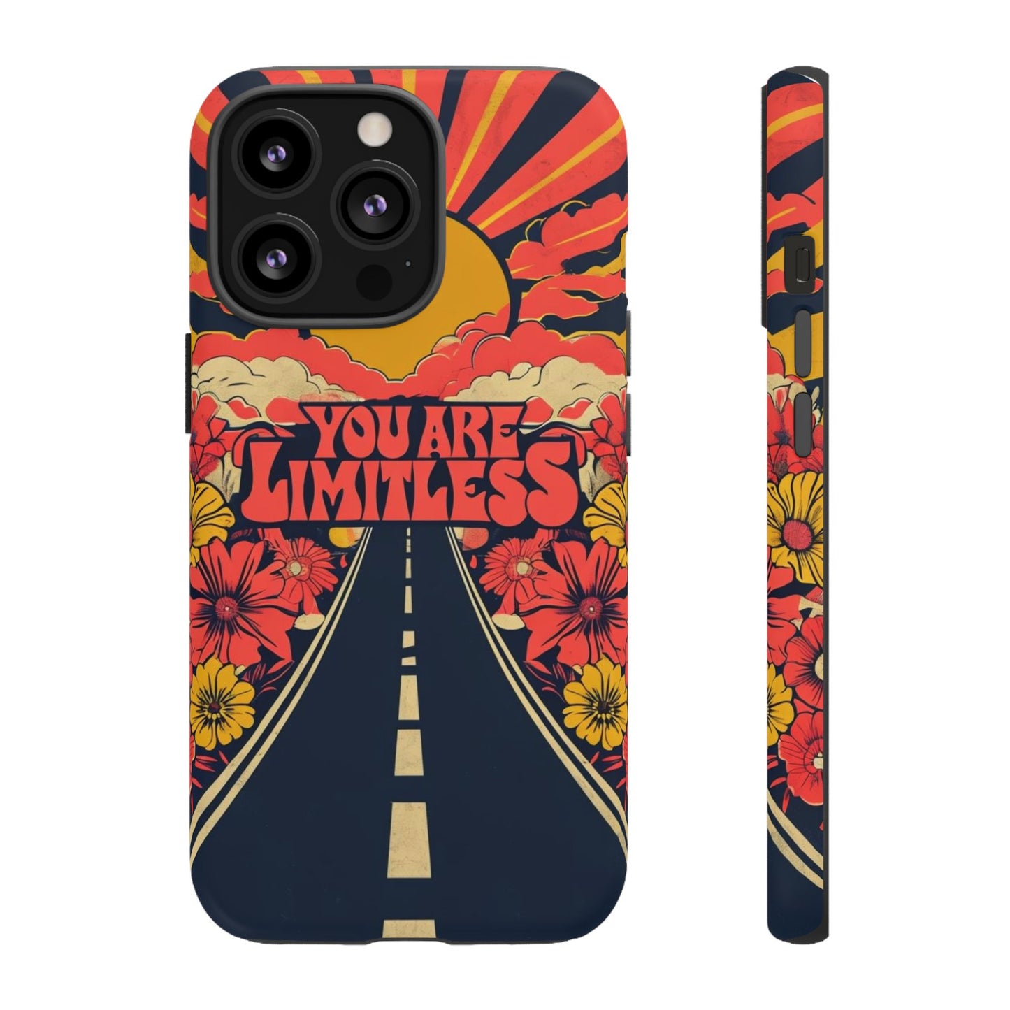 Limitless Phone Case, Floral Phone Cover, Inspirational Gift for Teen, Motivational Accessory, Vibrant Road Design