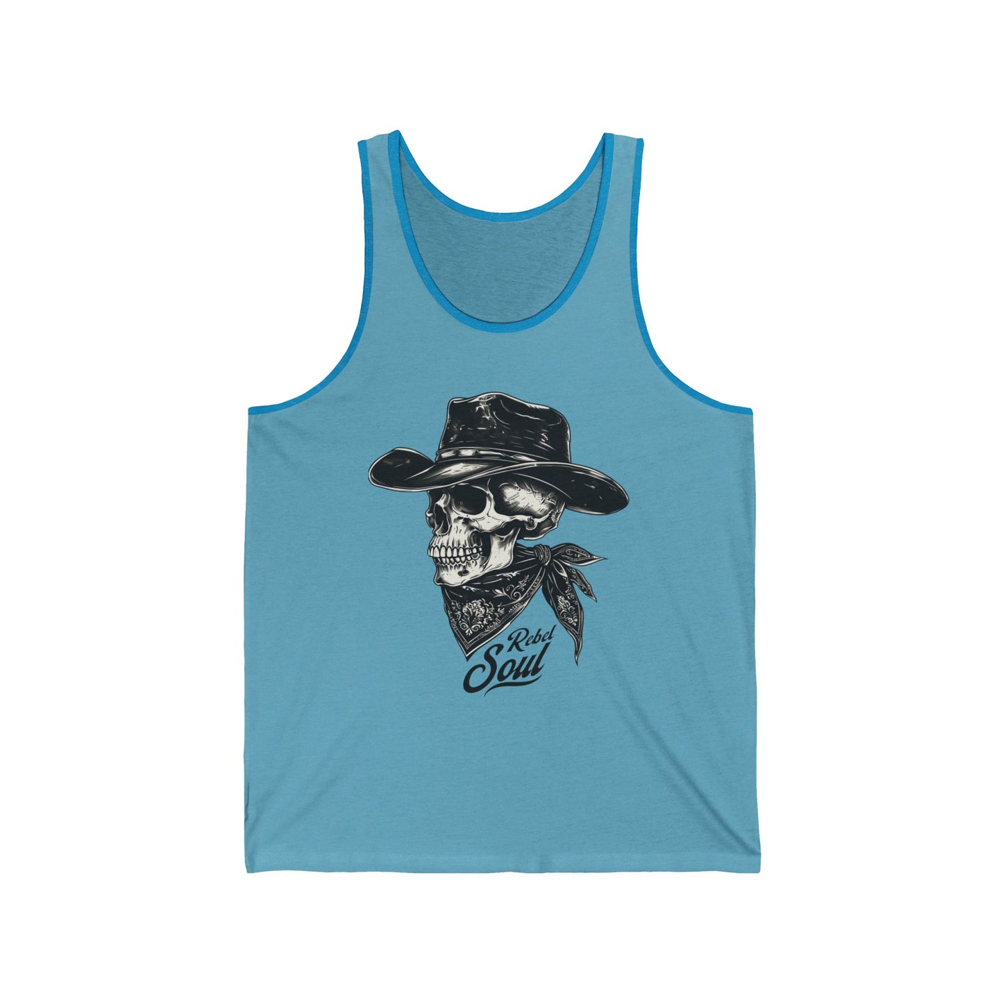 Skull Cowboy Tank Top - Rock Soul Graphic Unisex Jersey Tee, Summer Wear, Festival Outfit, Men's & Women's Clothing, Gift for Music Lovers