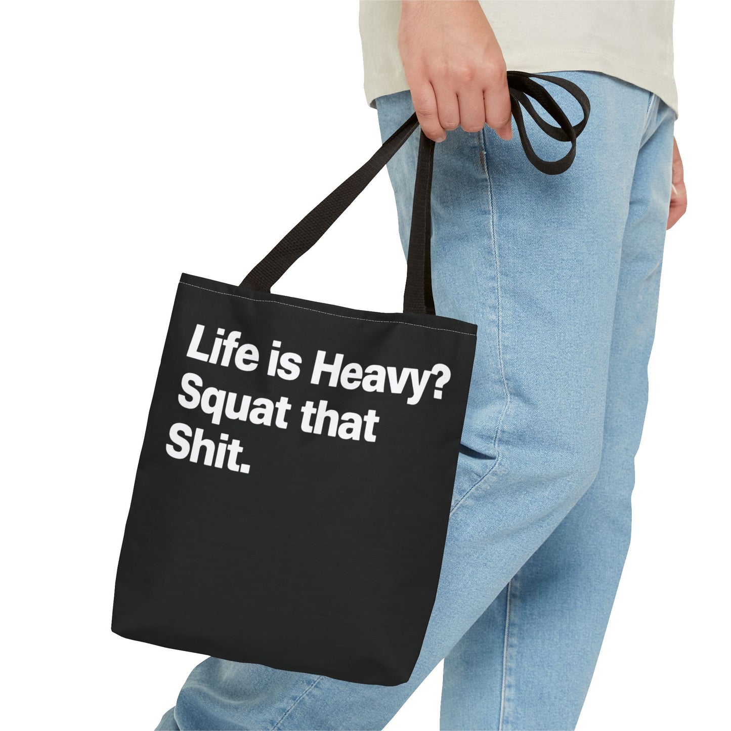 Fitness Motivation Tote Bag, Life is Heavy Squat That Shit, Gym Bag, Workout Tote, Gift for Gym Lovers, Black Motivational Bag