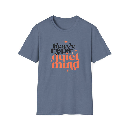Motivational T-Shirt - 'Heavy Reps Quiet Mind', Gym Wear, Fitness Clothing, Casual Style, Gift for Gym Lovers