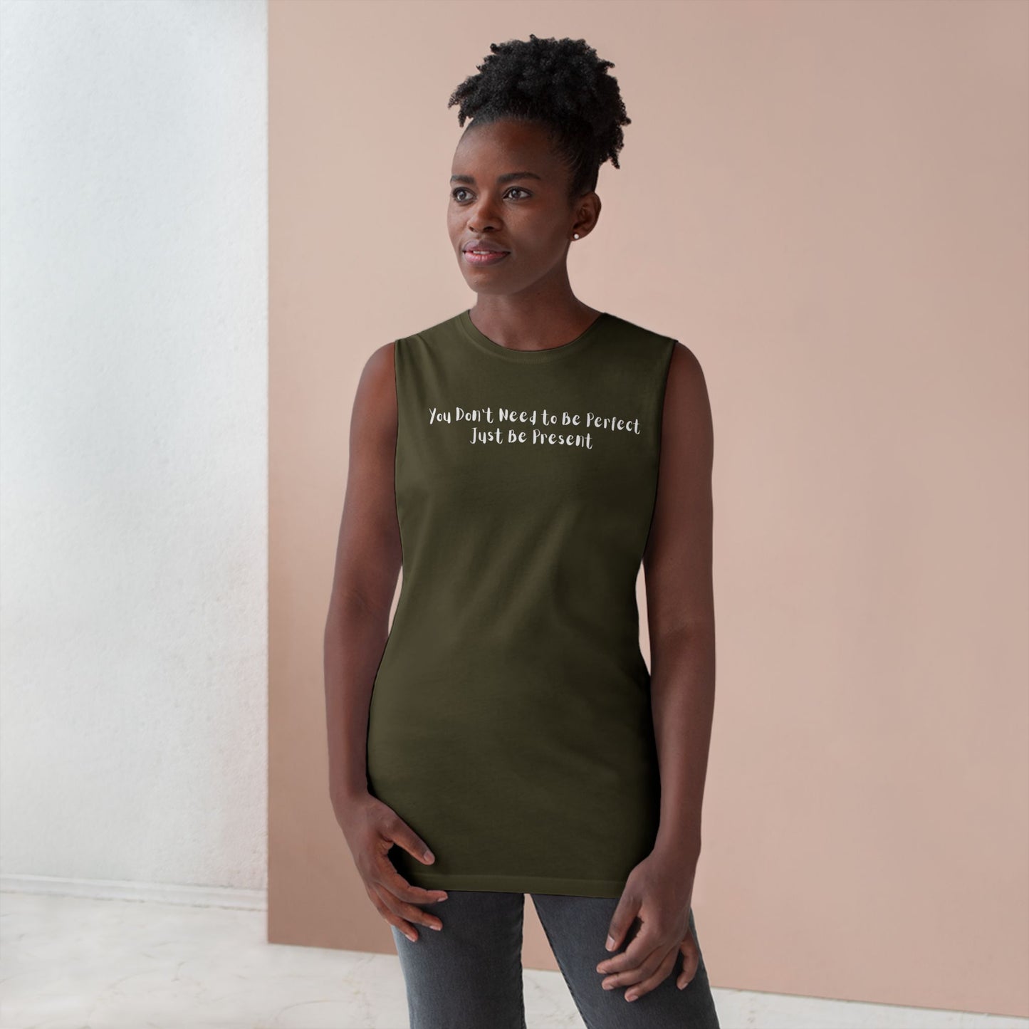 Unisex Barnard Tank - "Just Be Present" Inspirational Sleeveless Top