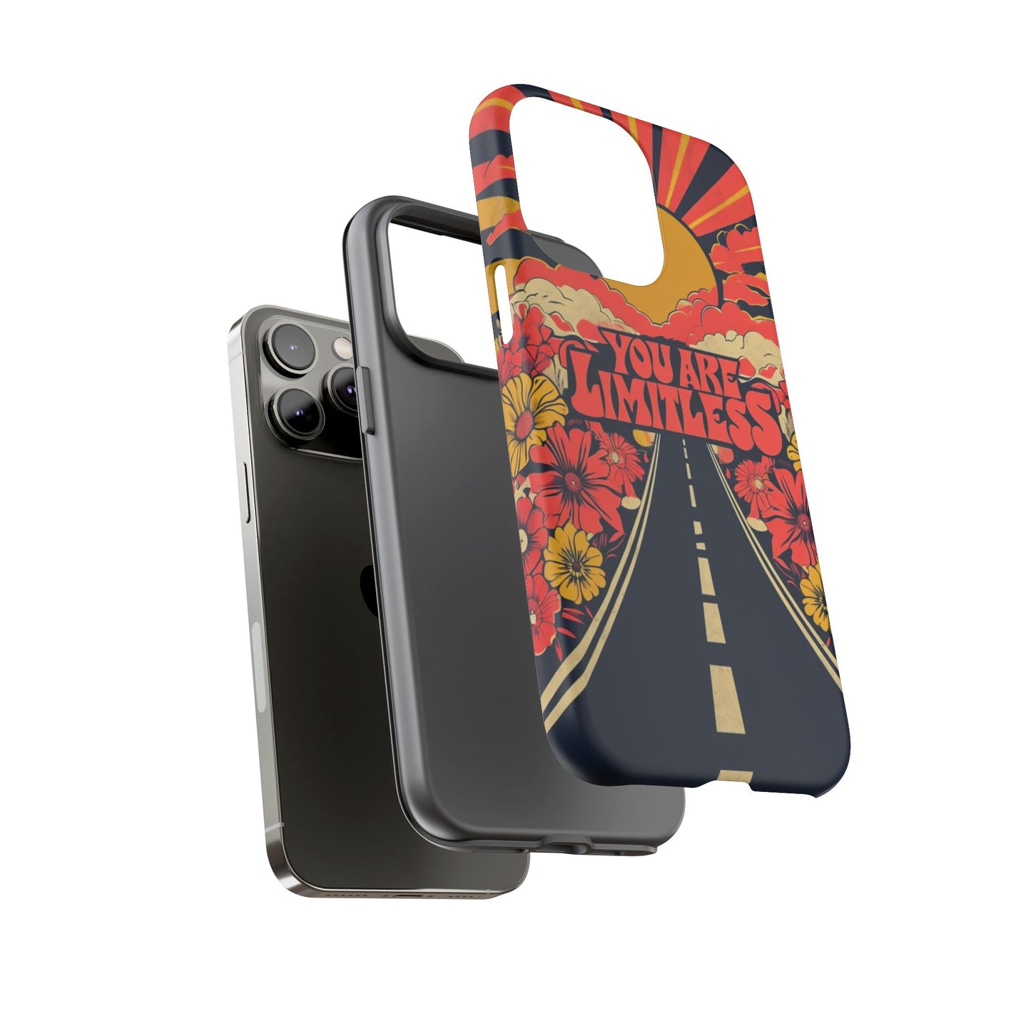 Limitless Phone Case, Floral Phone Cover, Inspirational Gift for Teen, Motivational Accessory, Vibrant Road Design
